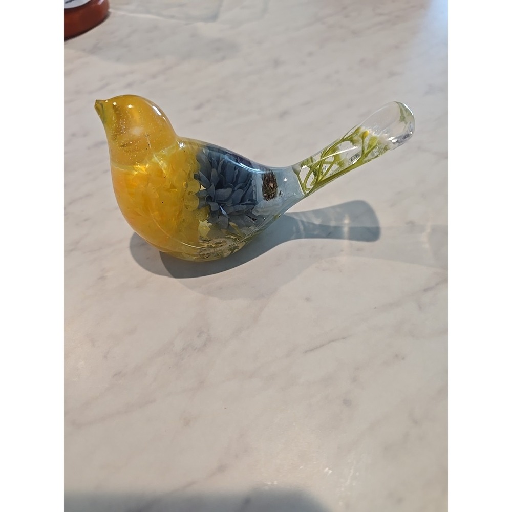 Handmade Resin Bird With Flowers Yellow Blue White‎ Green.  554